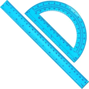 2 Packs 12 Inch Plastic Ruler and 6 Inch Plastic Protractor Set Clear Math Geometry Angle Detector School Supplies for Classroom Home Office Drawings Blue