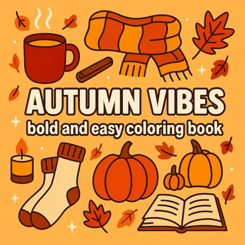 Autumn Vibes Coloring Book 22 Pages,Simple Bold Line Pumpkin Jack O Lantern Halloween Coloring,Sheets Cozy Fall Vibes Coloring Book For Toddlers Adults Stress Relief Activity Book