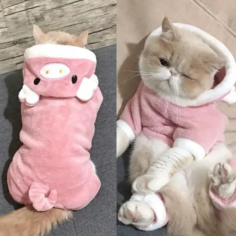 Coral Fleece Cartoon Animal Pet Jumpsuit - Winter Warm Hand-Wash-Only Overalls for Small Dogs & Cats (Dinosaur,Cow,Pig Prints), XXL-Suit for 6.0-7.5kg Yorkies & Poodles