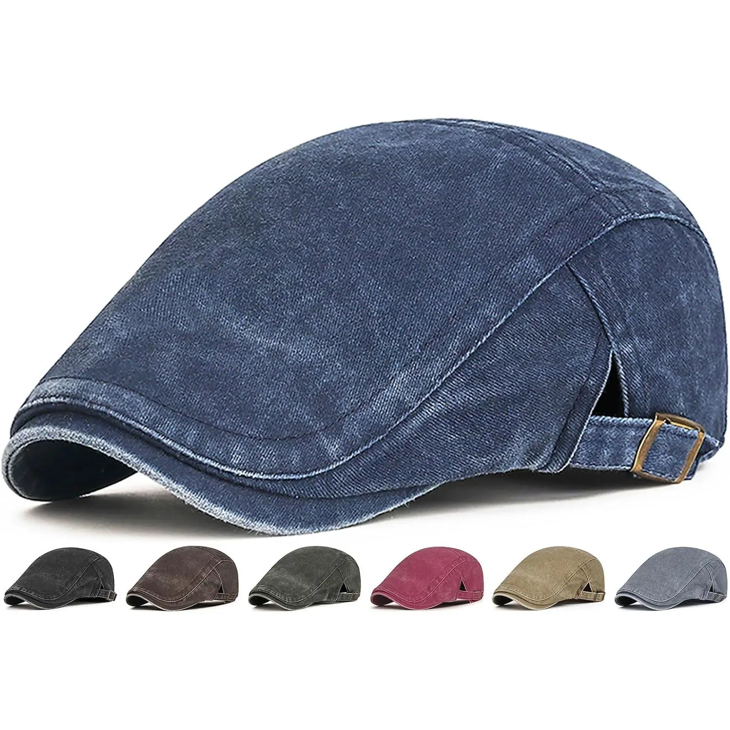 Mens Newsboy Cap Washed Beret Ivy Hat Flat Hats for Cabbie Driving