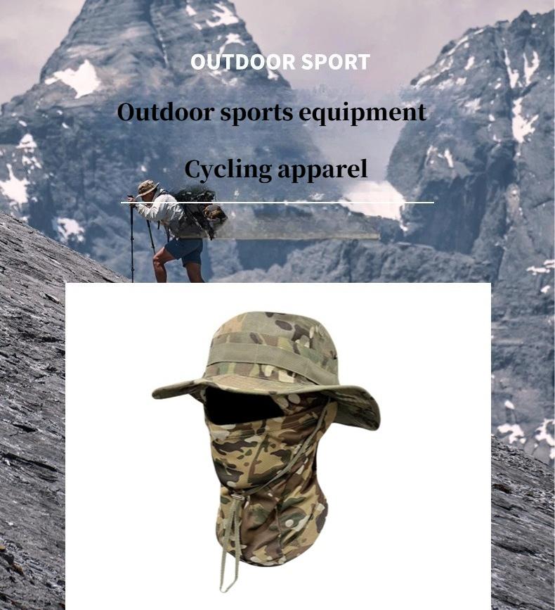 Camouflage Round-Edge Outdoor Bucket Hat Set, Drawstring Windproof Design for Travel, Mountaineering, Fishing, and Casual Outdoor Wear