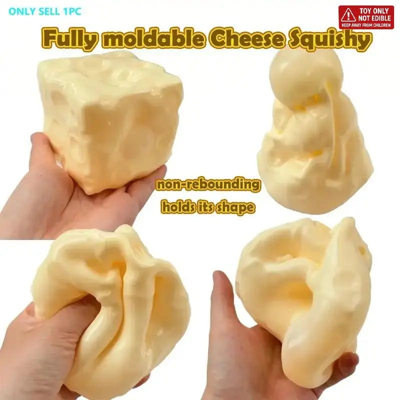 Shapeable cheese squeeze toy, square cheese ball stress relief toy, coconut oil handmade stress relief ball, non rebounding cheese, cube sensory stress relief toy, suitable for stress relief, relaxation, tabletop games, and adult gifts, Cheese Squishy