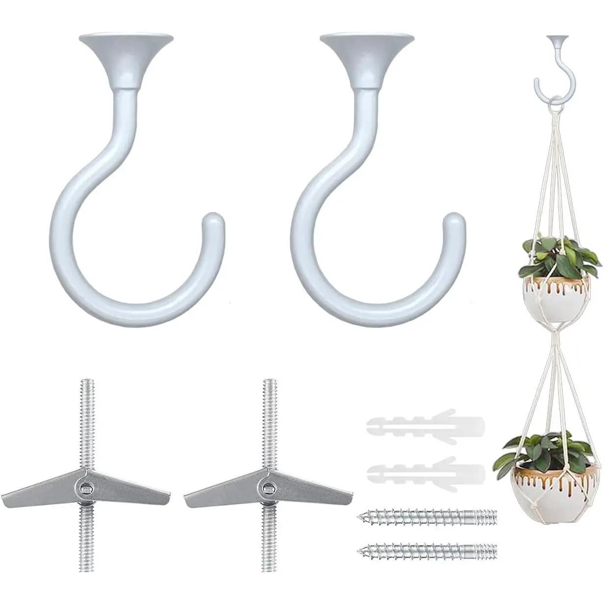 2 Sets Large Swag Ceiling Hooks 2.4 inch Heavy Duty Metal Ceiling Hooks for   and Lights, Fit for , Concrete and Drywall Ceilings (White)