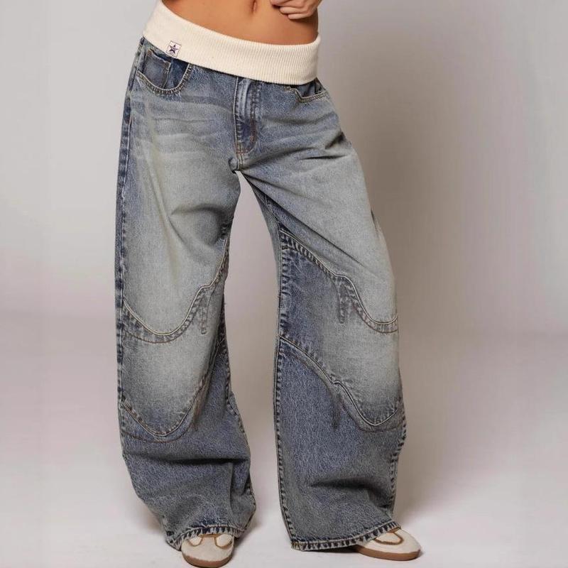 Women's Jeans Pants Fashion Loose Fit Casual Low Rise Denim Pants Y2K Retro Streetwear