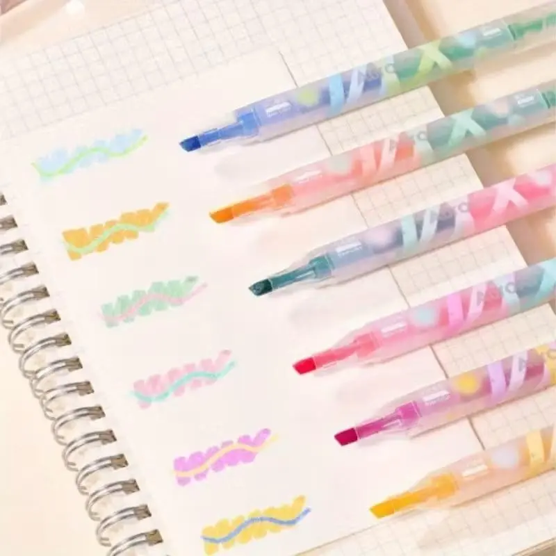 Aurora 6-Piece Dual-Ended Glitter Markers, Dual Tip Marker, Multicolor Magic Glow Fluorescent Pens, Ideal for Diaries, Creative Sketching, Note-Taking