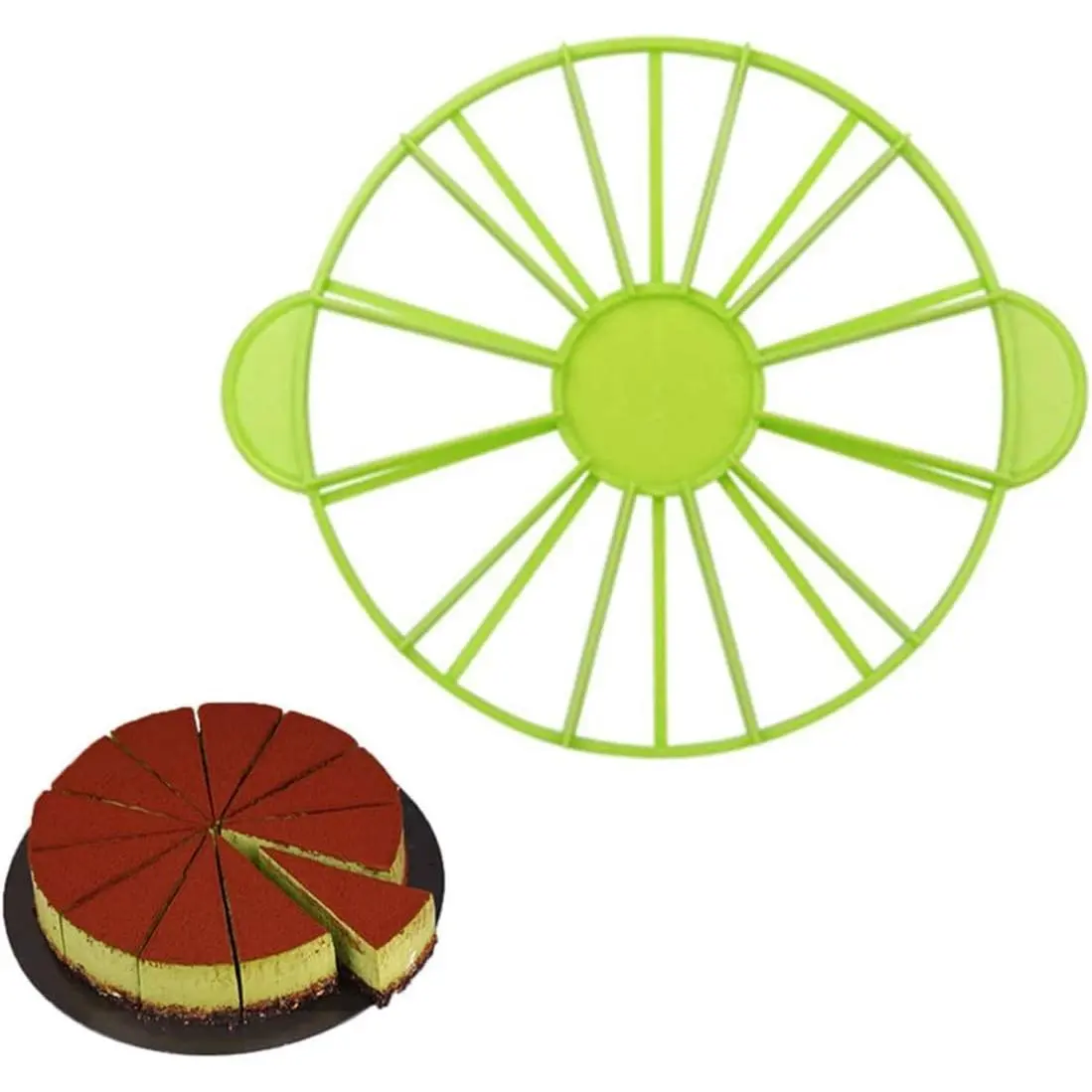 Pie Slicer Marker, Round Cake Slice, Double Sided Cake Portion Marker 10 or 12 Slicers Cheesecake Cutter Divider for DIY Cooking Baking Tool (Green)