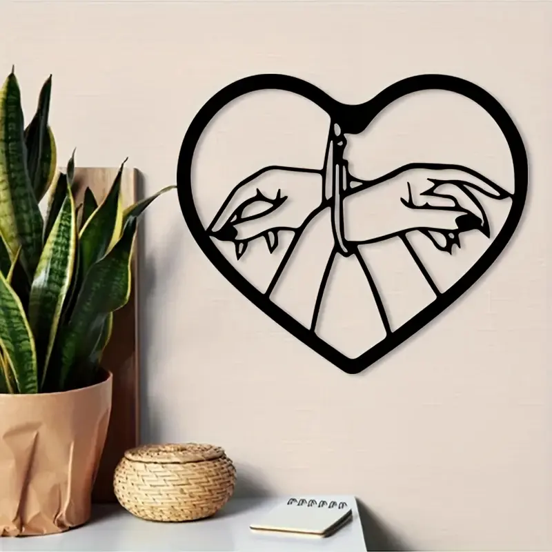 1 Gothic Romantic Heart-Shaped Metal Wall Art 2D Flat - Black Crime, Justice, and Love Theme Art, Bedroom and Living Room Decor - Valentine's Day, Anniversary, Wedding Couple Gift - Powder-Coated Metal