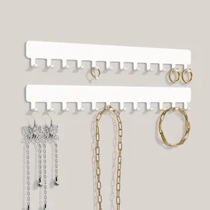 Necklace Holder - Hanging Jewelry Organizer, Self-Adhesive Wall Mount, 2 Pack, White