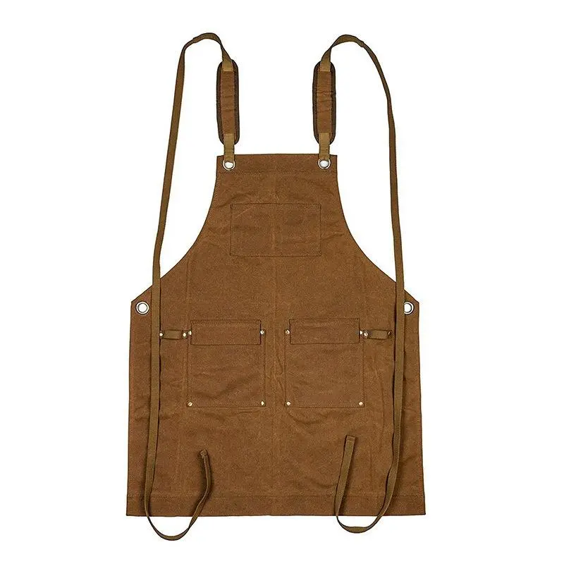 Men's and women's universal large pocket chef's apron, cotton canvas cross-back heavy-duty work apron, available in various colors