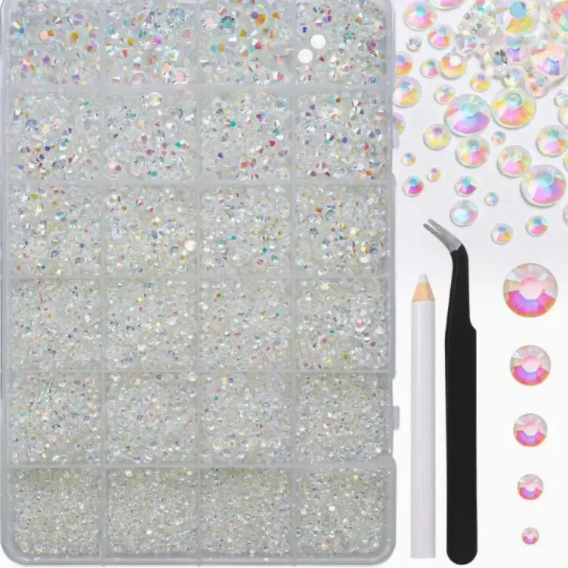 24-Grid Ab Color Resin Flat Bottom Rhinestones DIY Set, Fashion Jewelry Accessories, Nail Art Tools, Phone Decoration Kit