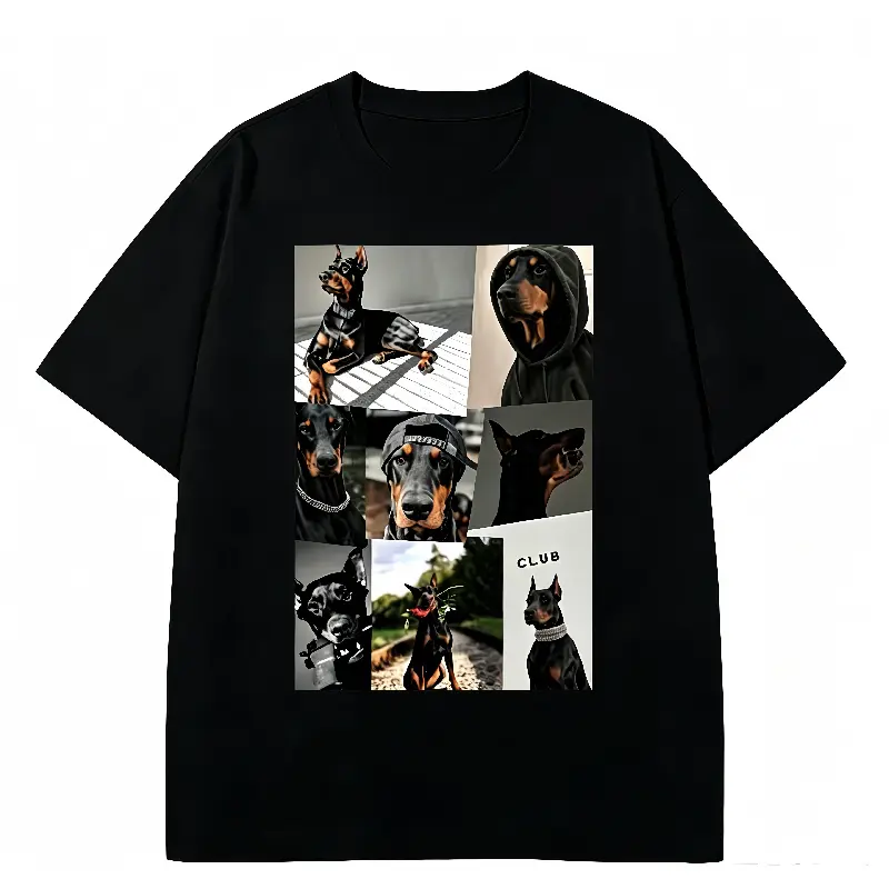 Vintage Collage Doberman Pinscher Graphic 100% Pure Cotton T-Shirt, Cool Streetwear Oversized Unisex Tee for Men Women, Retro Dog Breed Print Casual Top, Trendy Y2K Aesthetic Shirt, Ideal Gift for Doberman Lovers & Dog Parents Daily Outfit