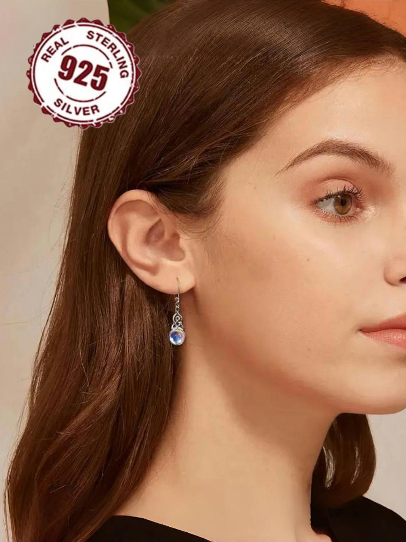 925 Sterling Silver Moonstone Decor Dangle Earrings, Vintage Style Drop Earrings for Women, Fashion Jewelry Accessories for Daily Wear