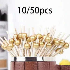 10/50 Pcs Bamboo Daisy Theme Fruit Forks, Party Dessert Salad Picks, Cocktail Sticks, Wooden Wedding Birthday Party Supplies