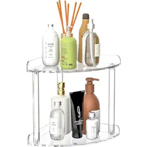 2 Tier Countertop Corner Organizer Shelf 7x7x8 Inch, Acrylic Bathroom Organizer Corner Shelf for Countertop, Clear Vanity Storage Organizer for Skincare, Cosmetics, Perfume