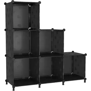 Cube Storage Organizer, 6 Cube Closet Organizer Storage Shelves, DIY Stackable Bookcase, Clothes Organizer Shelf for Closet, Bedroom, Living Room, Cabinet, Home, Office, Black