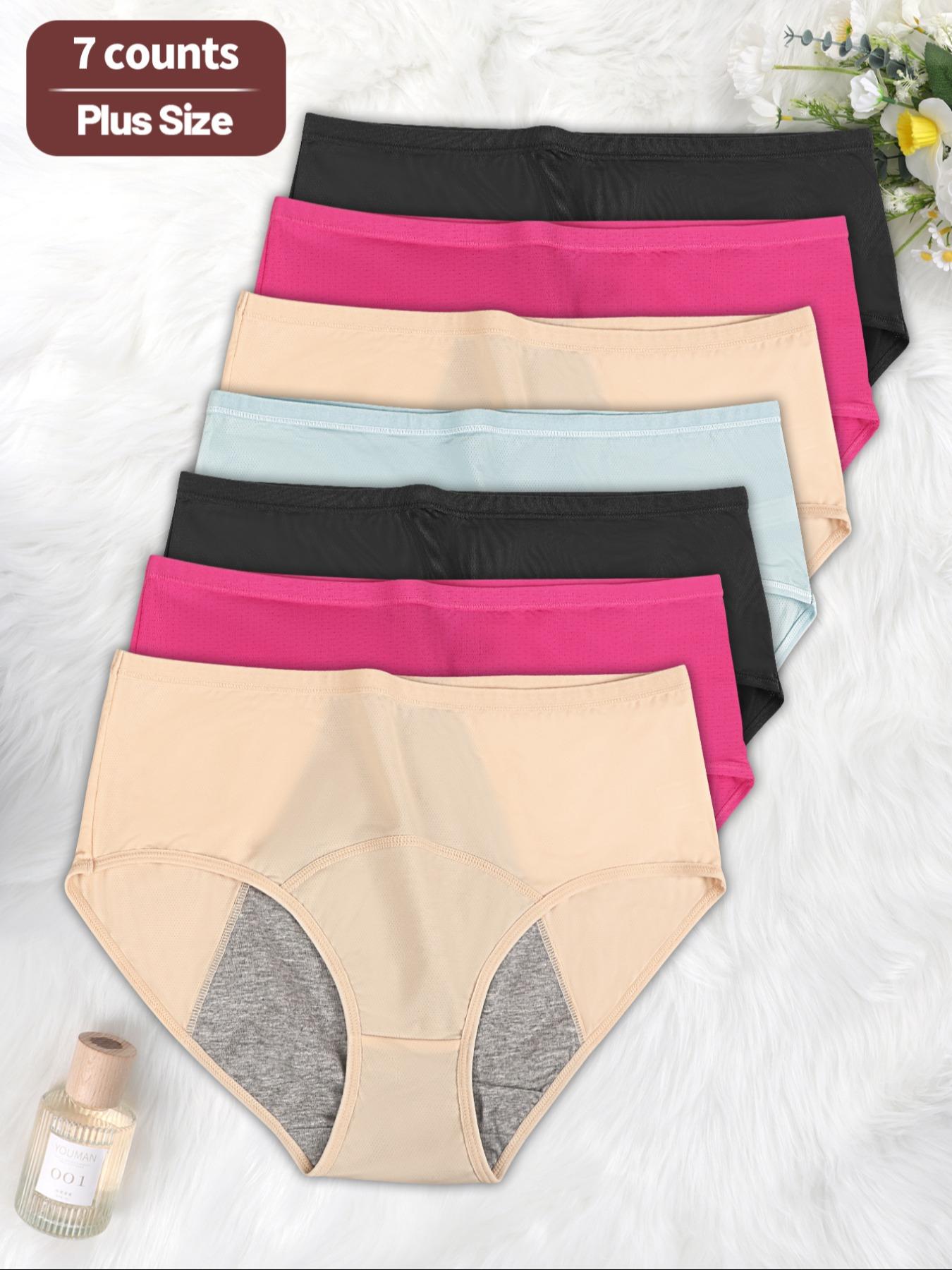 【plus Size】 Solid Color Full Coverage High Waist Period Panty, Soft Breathable Knicker, Breathable Comfortable Period Underwear for Daily Wear, Women's Underwear for All Seasons