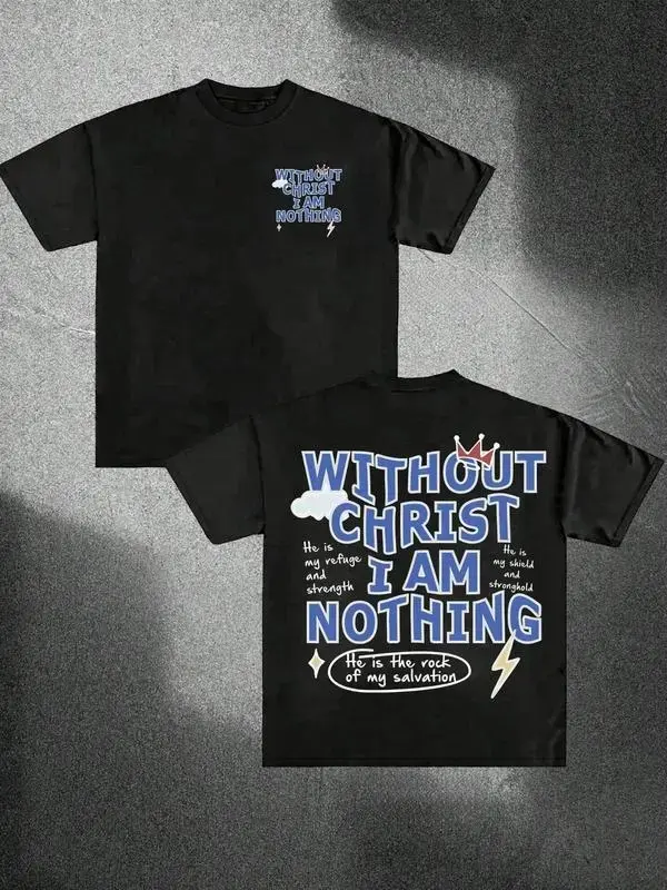 Men's Classic Cotton Graphic Tee - Soft Fabric, "Without Christ I Am Nothing" Print, Regular Fit Short Sleeve Casual Streetwear Top for Daily Wear, Tshirt, Cotton Tee, Shortsleeve, Menswear,