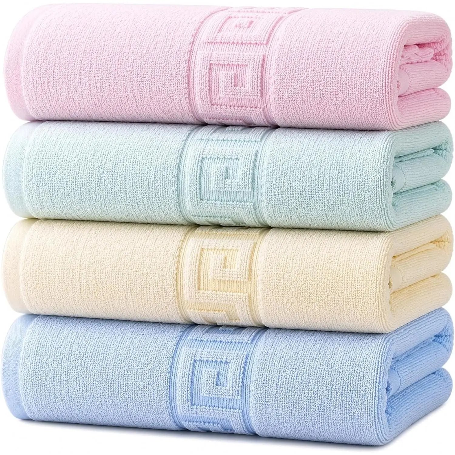 100% Cotton Bath Towels, 4 Pack, 30 x 60 Inches, Lightweight, Soft, Super Absorbent & Fast Drying, No Fading, Multipurpose for Sports, Swimming, Travel, Fitness, Yoga, MulticolorGift