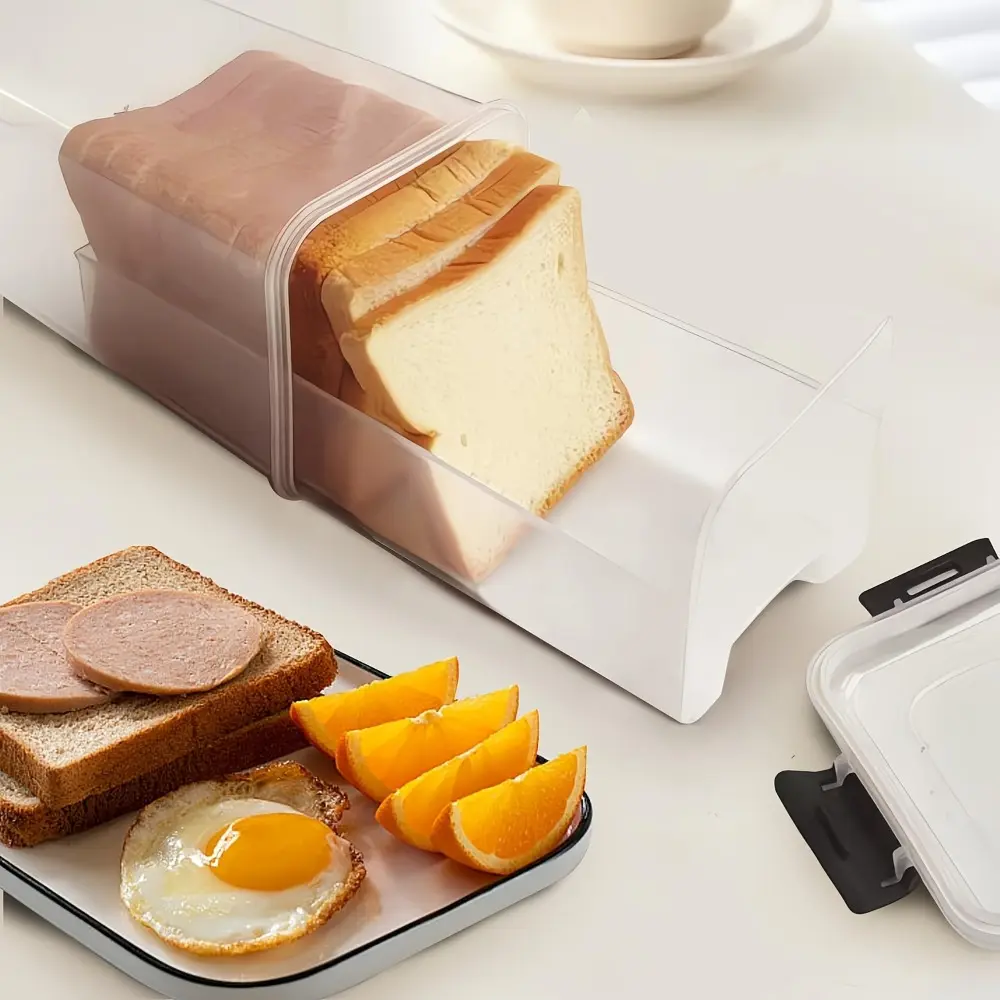 1pc Airtight Bread Box with Lid – Clear Plastic Food Storage Container with Inner Compartments, Reusable Rectangular Bread Keeper for Freshness, Kitchen Organization Essential, Transparent Design, Airtight Reusable Containers