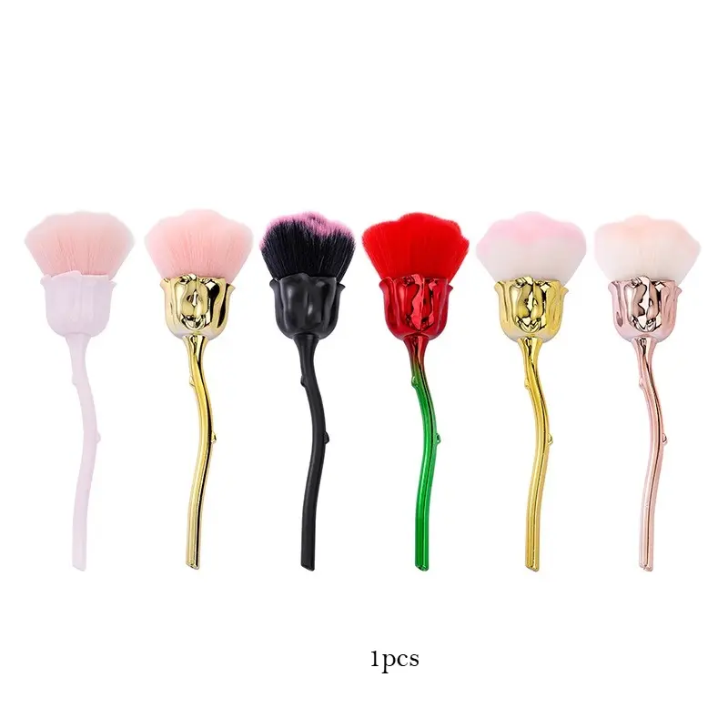 Large Powder Brush with Plastic Electroplated Rose Head, Multi-Purpose Makeup Brush, Nail Dust Remover, Fluffy Blush and Foundation Cosmetic Tool