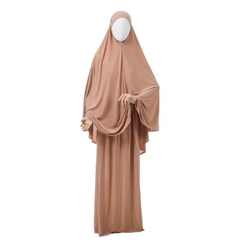 Jersey Prayer Set Stretchy EID Ramadan Islam Muslim Women Satin Rope Instant Hijab Khimar Skirt 2 Piece Jilbab