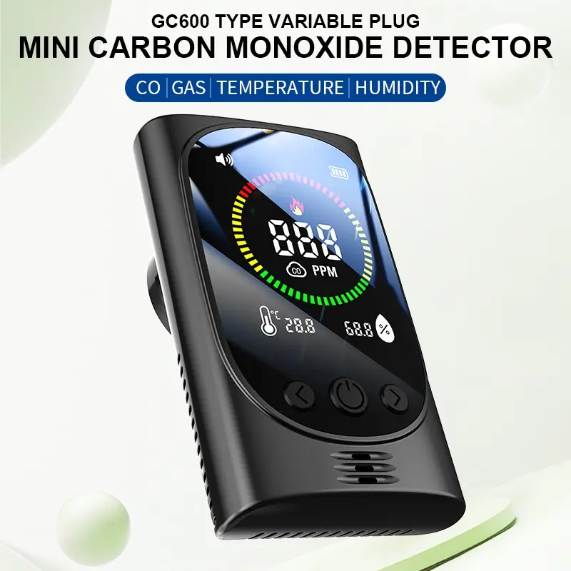 Us Plug Four-In-One Co Detector, Digital Co Alarm with Temperature Humidity Display, Portable Gas Monitor for Boats Kitchens Restaurants Home