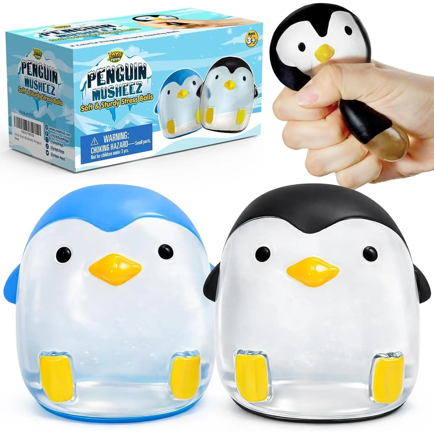 YoYa Toys Musheez Penguin Squishy Stress Balls 2-Pack - BPA-Free, Latex-Free Sensory Fidget Toy for 12+ Years - Durable Construction, Anime & Manga Fans’ Science-Backed Calm Tool for Sports - Soft for Squeezing, Stretching, Calms the Mind