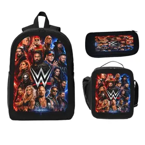 WWE American Undertaker 3-Piece Backpack Set, Wrestling Legend-Inspired Large Capacity Bag with Lunch Bag, Pencil Case, Ergonomic Shoulder Straps, Lightweight, No Wheels, Strong Visual Identity for Students, Street Style Travel Gift Geek Bag Book Sack
