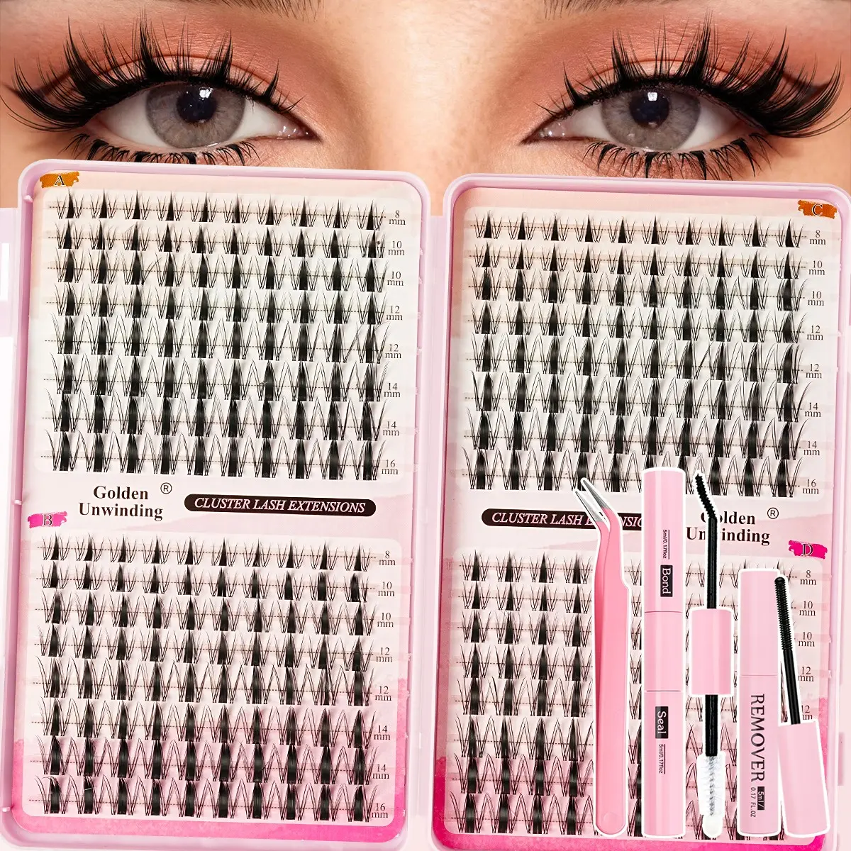 Natural Look Single Cluster False Lashes, D Curl Volume DIY Extension, Mixed Length, Non-Toxic, Dense Style, Enhances Fit and Density, DIY Eyelashes Clusters