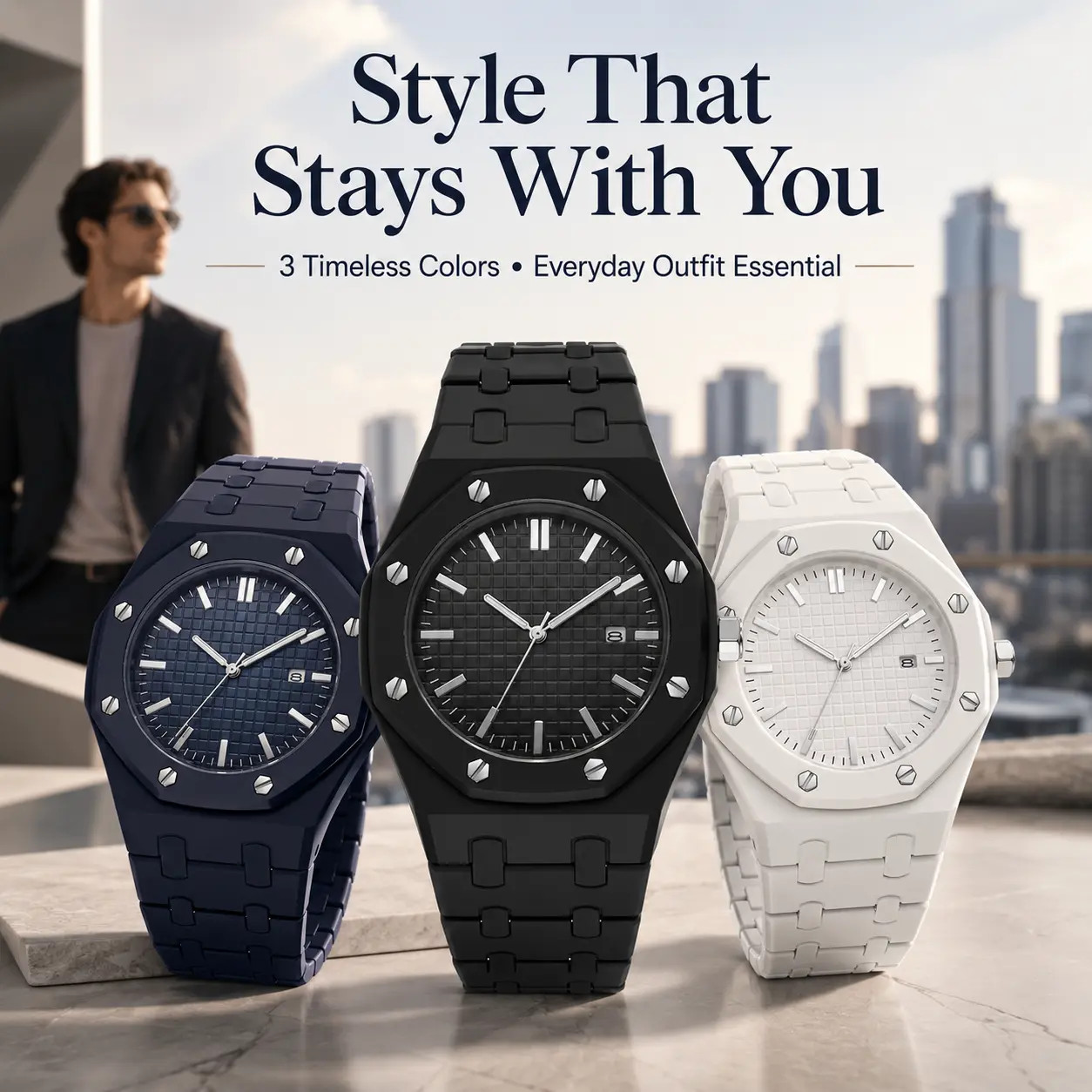 2026 New Men's Plastic Strap Quartz Wrist Watch, Casual Daily Men's Watch,Full Matte White Octagon Grid Dial Sport Watch