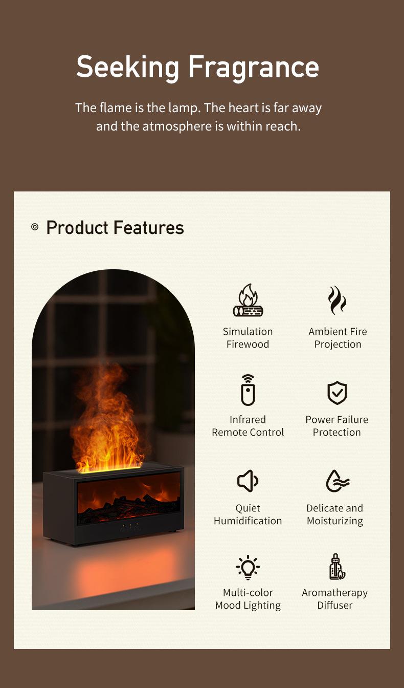 USB Flame Diffuser Humidifier - Realistic Fireplace Glow, Ultra-Quiet Mist, Relaxing Night Light, Home Decor Gift