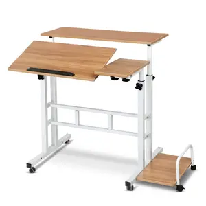 Ergonomic Height Adjustable Mobile Standing Desk - 2-Tier Rolling Workstation with Tilting Desktop, Lockable Casters, Built-in Charging Station - Space-Saving Computer Table for Home Office
