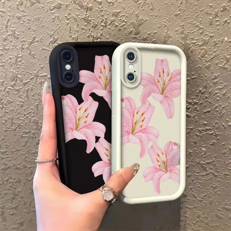 ROOJTN50A Durable Soft Silicone Cover for iPhone X/XS/XS Max, Pastel Pink Lilies-Celestial Eye Layered Design, Shock-Resistance Devices Accessory Gift
