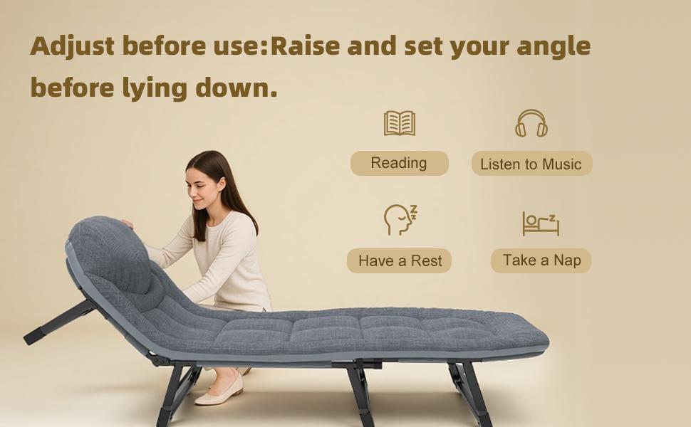 Camping Cot with Mattress, No Assembly Required Heavy Duty Folding Camping Cot for Adults, 550 Lbs Capacity Adjustable Portable Sleeping Bed for Indoor, Outdoor & Patio Use