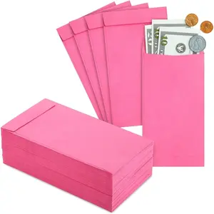 Pink Envelopes Pack of 100, 6.5 x 3.5 in 100gsm, Money Envelopes for Cash & Money Saving Challenge with Secure Seal Flap for Coin & Budget Storage