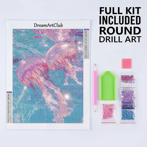 Dream Jellyfish 5D DIY Diamond Painting Kit, 11.81x15.75 Inch Round Drill Embroidery Craft Art Set, Soft Canvas & Tools Included, Diy Diamond Arts