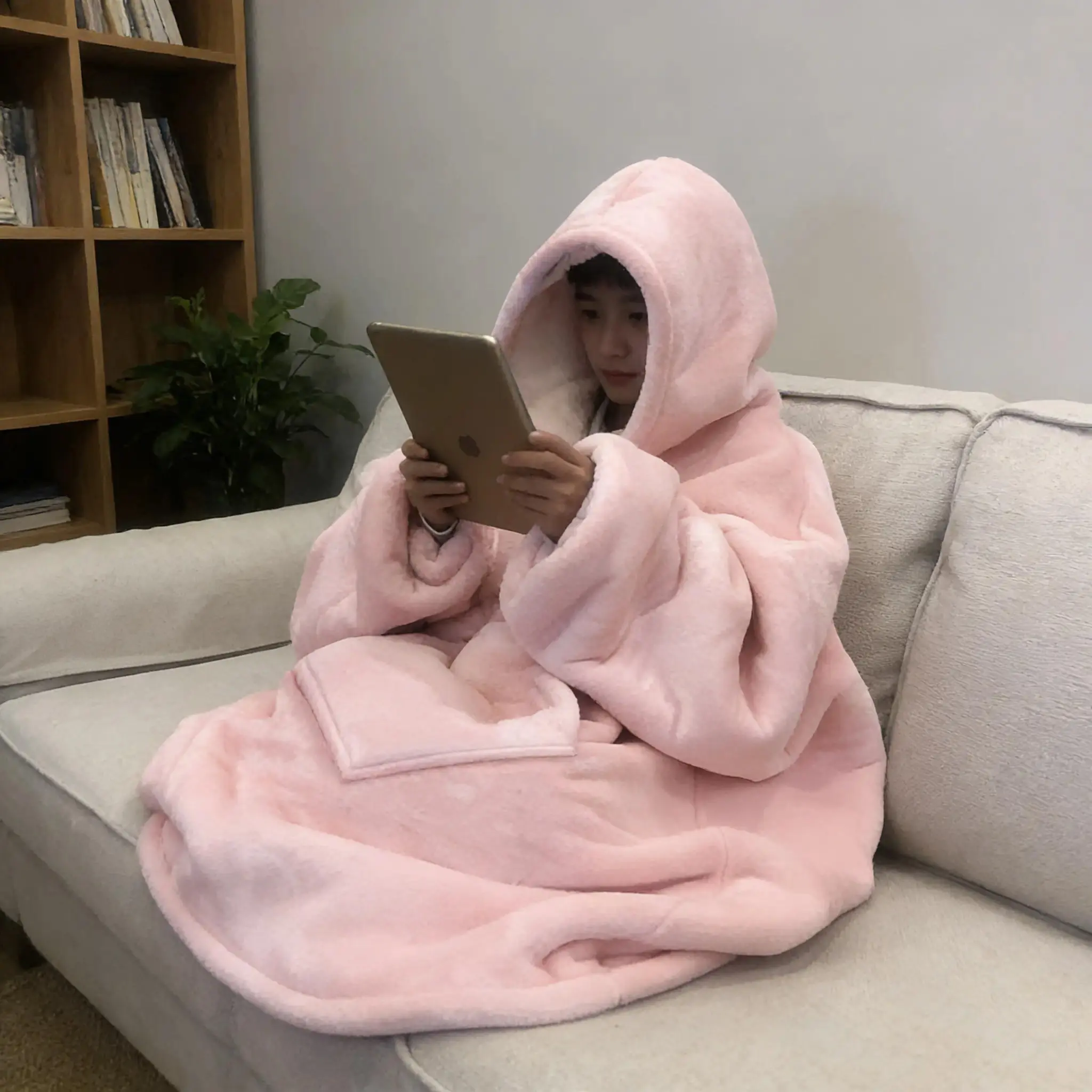 Women’s Bohemian Plush Fleece Hooded Blanket Top, Oversized Reversible Long Sleeve Wrap Sweatshirt With Kangaroo Pocket, Roomy Loose Fit All-Season Loungewear For Indoor Leisure And Light Daily Sports, Machine Cold Wash Friendly