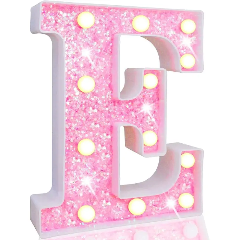 LED Marquee Letter Lights, Light Up Pink Letters Glitter Alphabet Letter Sign Battery Powered for Night Light Birthday Party Wedding Girls Gifts Home Bar Christmas Decoration, Pink