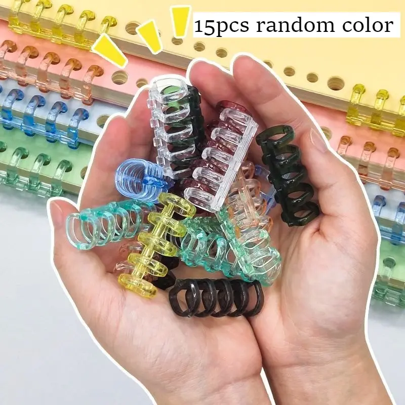 15pcs Binder Rings, 5-Hole Plastic Binding Strips, Detachable Core, Easy-Open Page Holders, Ideal for Organizing Looseleaf Paper & Office Supplies