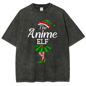 The Anime Elf Christmas Elf Outfit Graphic Oversized Comfort Washed Pink Cotton T-Shirt, Cute Xmas Anime Lover Casual Holiday Outfit, Best Christmas Holiday Gift For Him Her, Ideal Present For Anime Fans Friends Family Winter Streetwear