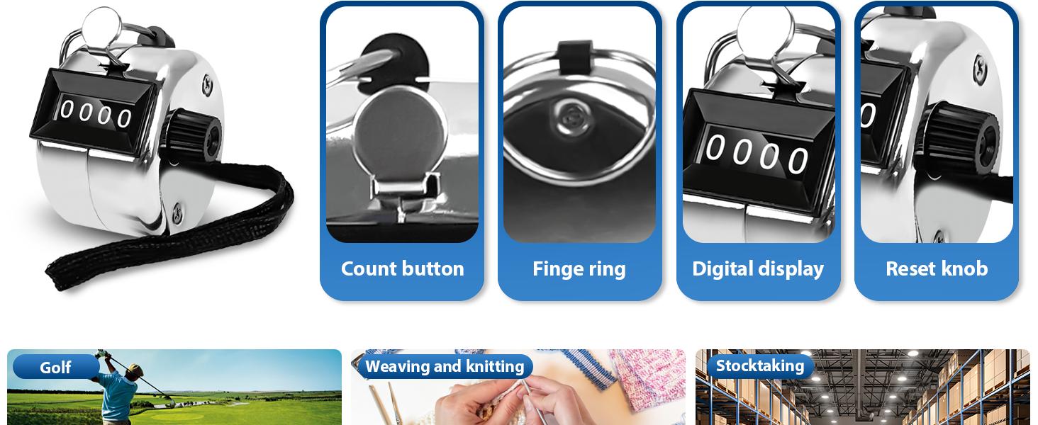 AGS 6 Pack Clicker Counter, Hand Tally Counters Clicker with Black Nylon Lanyard, 4 Digit Display Pitch Counter for Knitting, Coaching, Golf, Lap,Fishing,Umpire, Baseball, Row Sport