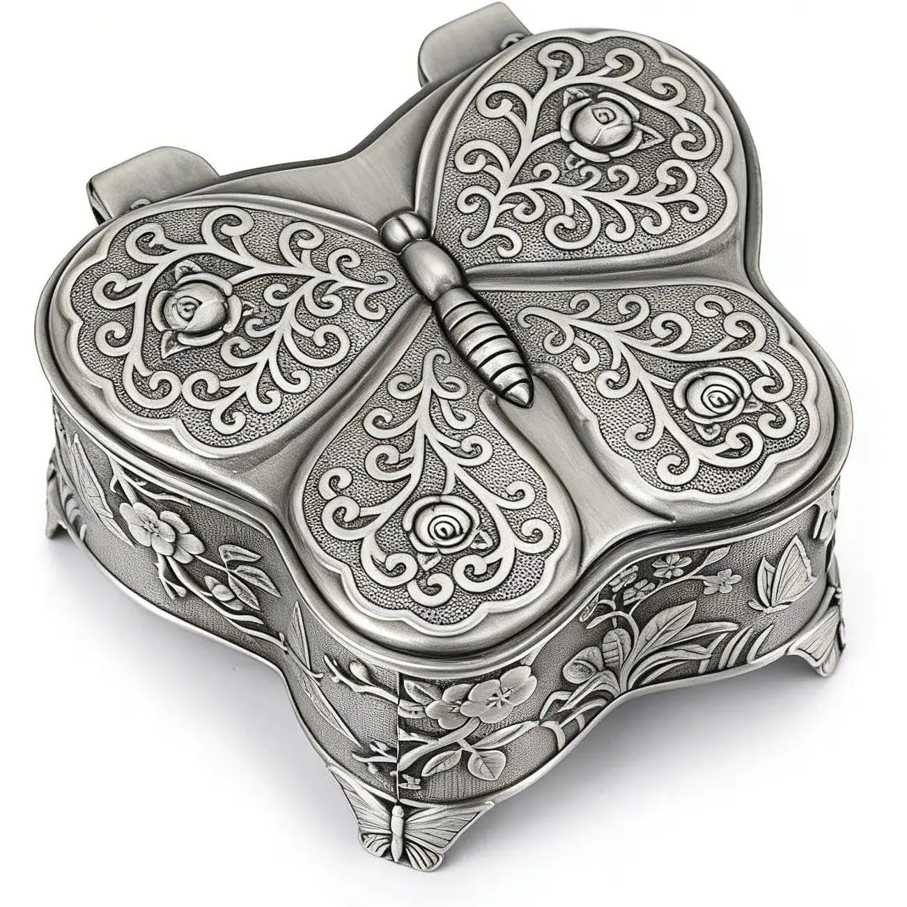 Small  Butterfly  Box Mini Trinket Box for Rings Earrings Metal  Box with Floral Engraving  Cute  Organizer for Women Girls (2.44 × 2.24 × 1.18 inch)