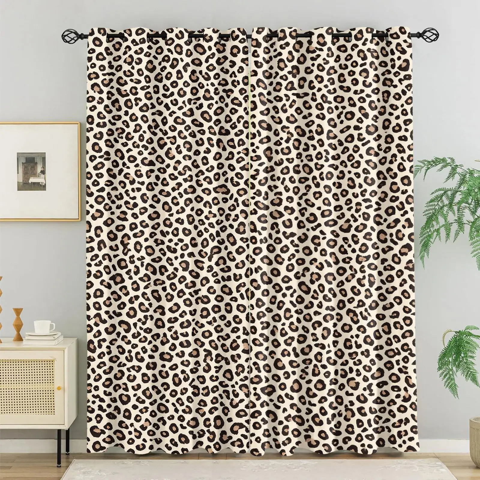 2Pcs Bold Leopard Print Blackout Curtains, Light Block Heat & Noise Reduce, Aesthetic Decor for Trendy Young Adults Bedroom Study, Light Blocking Curtains, Curtain Panels, Window Drapes