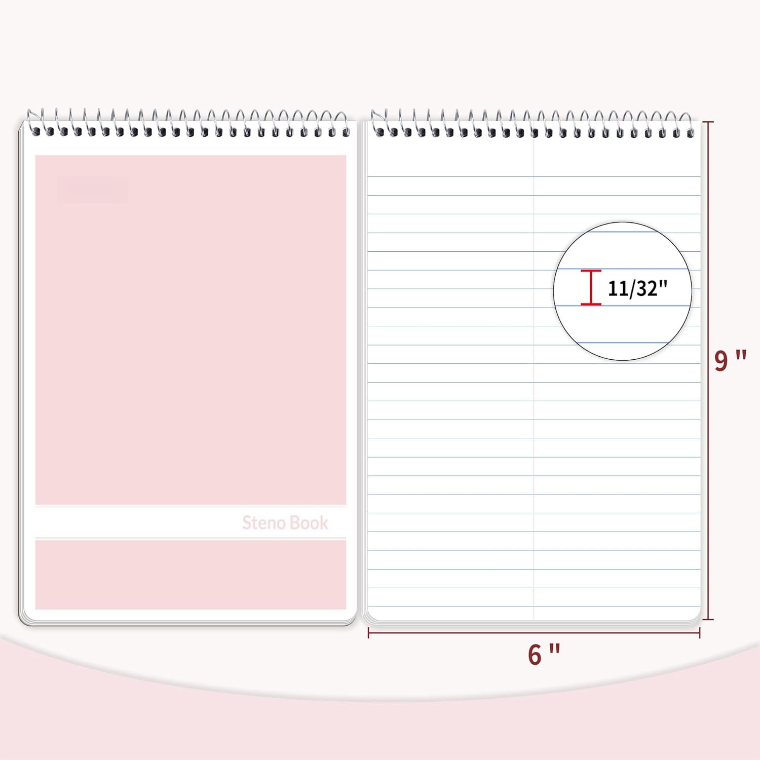 12 Pack Steno Pads 6x9, Gregg Rule, 60 Sheets, 6 Assorted Color Spiral Notebook 6x9, White Paper, Take Notes with Top Spiral Notebook, for School, University, College, Work, Office