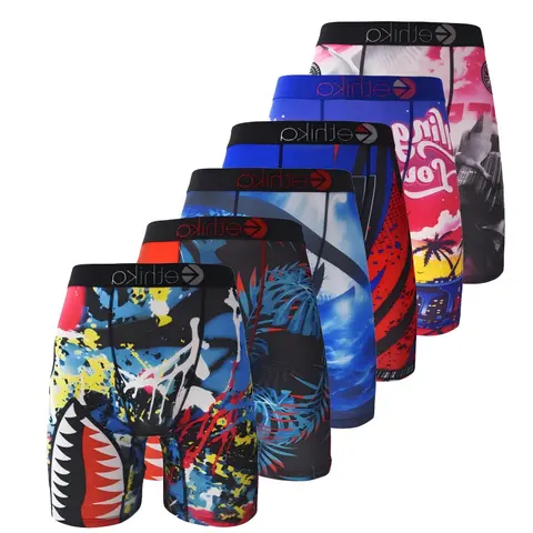 Men's 6-Piece Print Boxer Brief Set - Breathable, Comfy, Elastic, Plus Size, Athletic, Personalized Fabric Trunks for Casual Wear, Breathable Boxer Shorts, Print Boxer Briefs