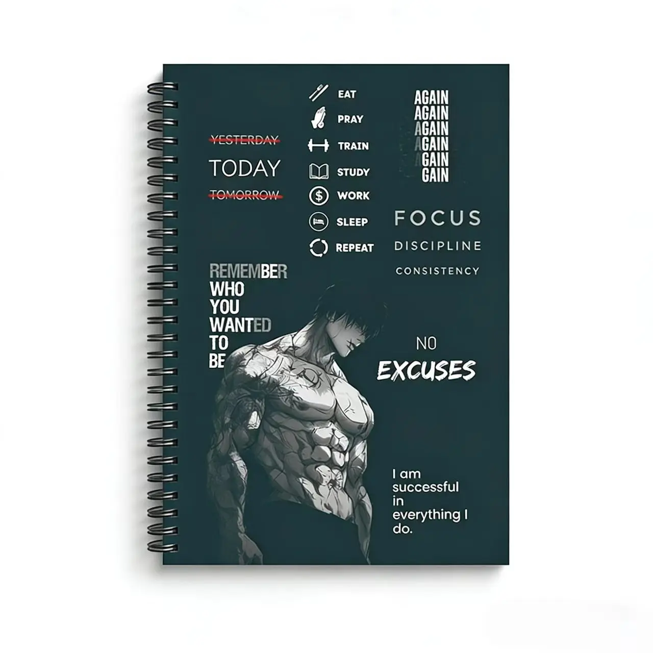 Muscle Motivation Fitness Journal, Self-Discipline Check-In Training Plan Coil Notebook, Sports Tracking Book, Workout Logbook