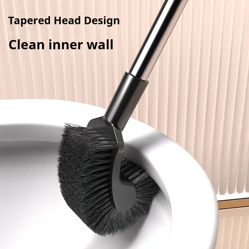 Stainless Steel Long Handle Toilet Brush, Daily Cleaning Tool, Bathroom Toilet Brush, Arc-Shaped Head for Toilets and Home Gaps, Universal for Standing and Sitting Toilets