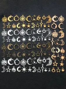 100pcs Mix Alloy Star Moon Sun Charm Antique Pendant for DIY Bracelet Earrings Necklace Craft Jewelr Making Accessories