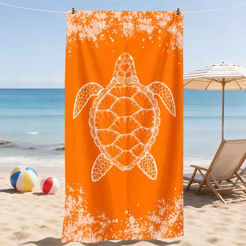 Sea Turtle Ocean Pattern Beach Towel, Retro Art Design, Soft Absorbent Quick Dry, Ideal for Beach Pool Travel Camping Outdoor Use
