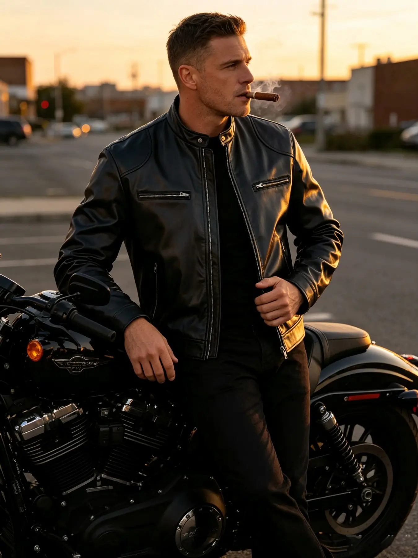 Men's Stand Collar Biker Motorcycle Style PU Leather Jacket, Fall Winter Slim Fit Windproof Multi-Pocket Casual Leather Coat, Stylish Outerwear for Men